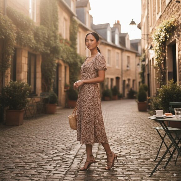NWT ASTR Lace Up Puff Sleeve Midi Dress - Picture 1 of 12